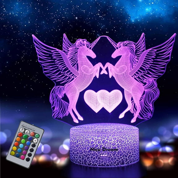 YSITIAN Nice Dream Unicorn Night Light for Kids, 3D Illusion Night Lamp, 16 Colors Changing with Remote Control, Room Decor, Gifts for Children Boys Girls YT-7324