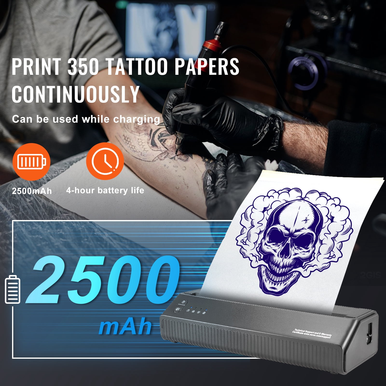 VEVOR Tattoo Stencil Printer, Wireless Bluetooth Tattoo Printer Transfer Stencil Machine with 10Pcs Transfer Paper, Compatible for iOS＆Android Phone, iPad＆PC (with Storage Bag)