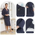 thumbnail image 4 of FashGudim 100% Cotton Knit Robe for Men Lightweight Summer Robes Thin Kimono Bathrobes Knee Length (Navy,XXL), 4 of 6