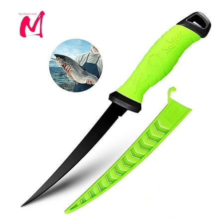 Fish Knife 9 Fillet Bait Knife High Carbon Steel Curved Boning Knife with Saver Lock and Cover Fixed-Blade Fishing Knife