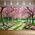 thumbnail image 5 of LUUFILx Cherry Blossom Themed Background, Pink Flower Decorations with Butterflies Banner, Spring Party Decor Backdrop, 5 of 7