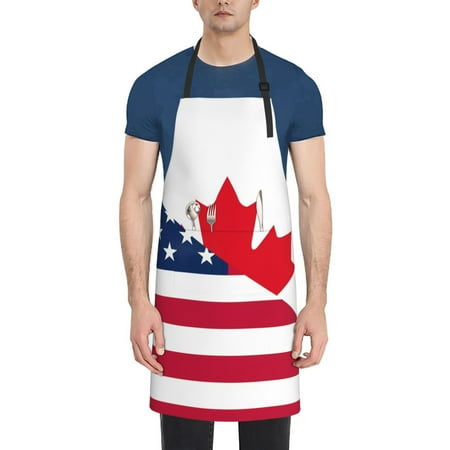

Picia USA Canada Flag Waterproof Apron for Unisex Adult - Adjustable Bib Apron with Pockets Ideal for Cooking Gardening Painting and Household Chores