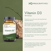MD Prescriptives Vitamin D3 180 Gelcaps - Maximum Absorption for Strong Bones, Muscle & Immune Support, Non GMO Vegetarian Softgels, 125 mcg (5,000 IU)
