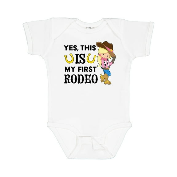 Inktastic Yes, This is My First Rodeo- Cowgirl in Hat and Boots Girls Baby Bodysuit