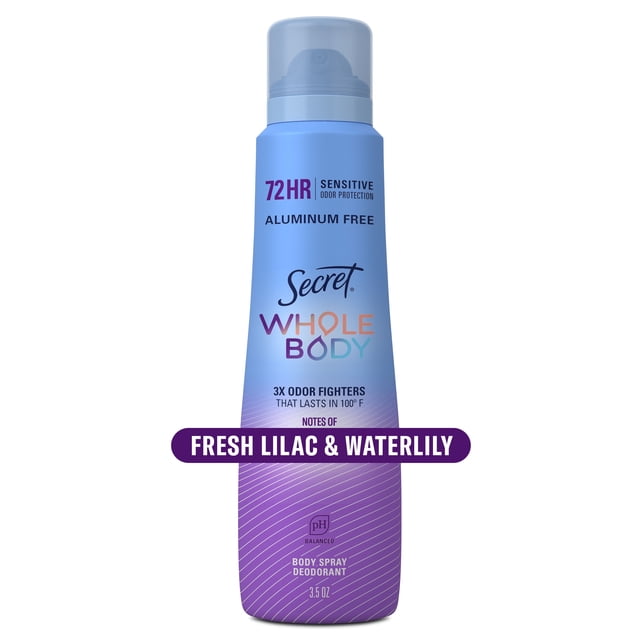 Secret Whole Body Aluminum Free Deodorant for Women Body Spray Lilac & Waterlily