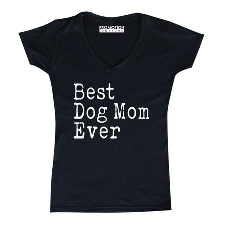 P&B Best Dog Mom Ever Women's V-neck, Black, 2XL (Best Clothes For Short Stocky Woman)