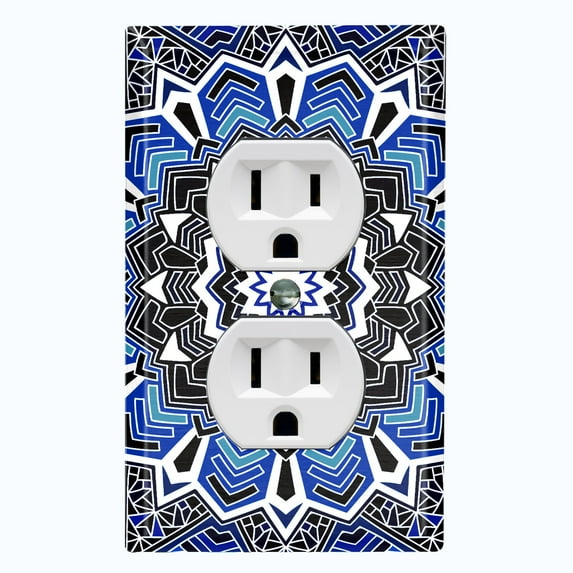 Metal Light Switch Plate Cover Mandala Blue White Flower Tile Pattern MDL056
