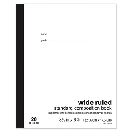 Office Depot Standard Composition Book, 6 7/8in. x 8 1/2in., Wide Ruled, 20 Sheets, 4170720