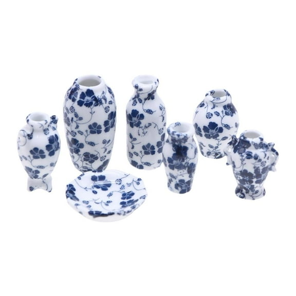 Set of 7 Blue and White Porcelain Mini Vase for Cat Whiskers, Miniature Vase, Cat Whisker Vase, Tiny Vase for Decor, Cat Whisker Holder, Sympathy Gift Loss of Cat, Cat Memorial Gifts for Cat Lovers