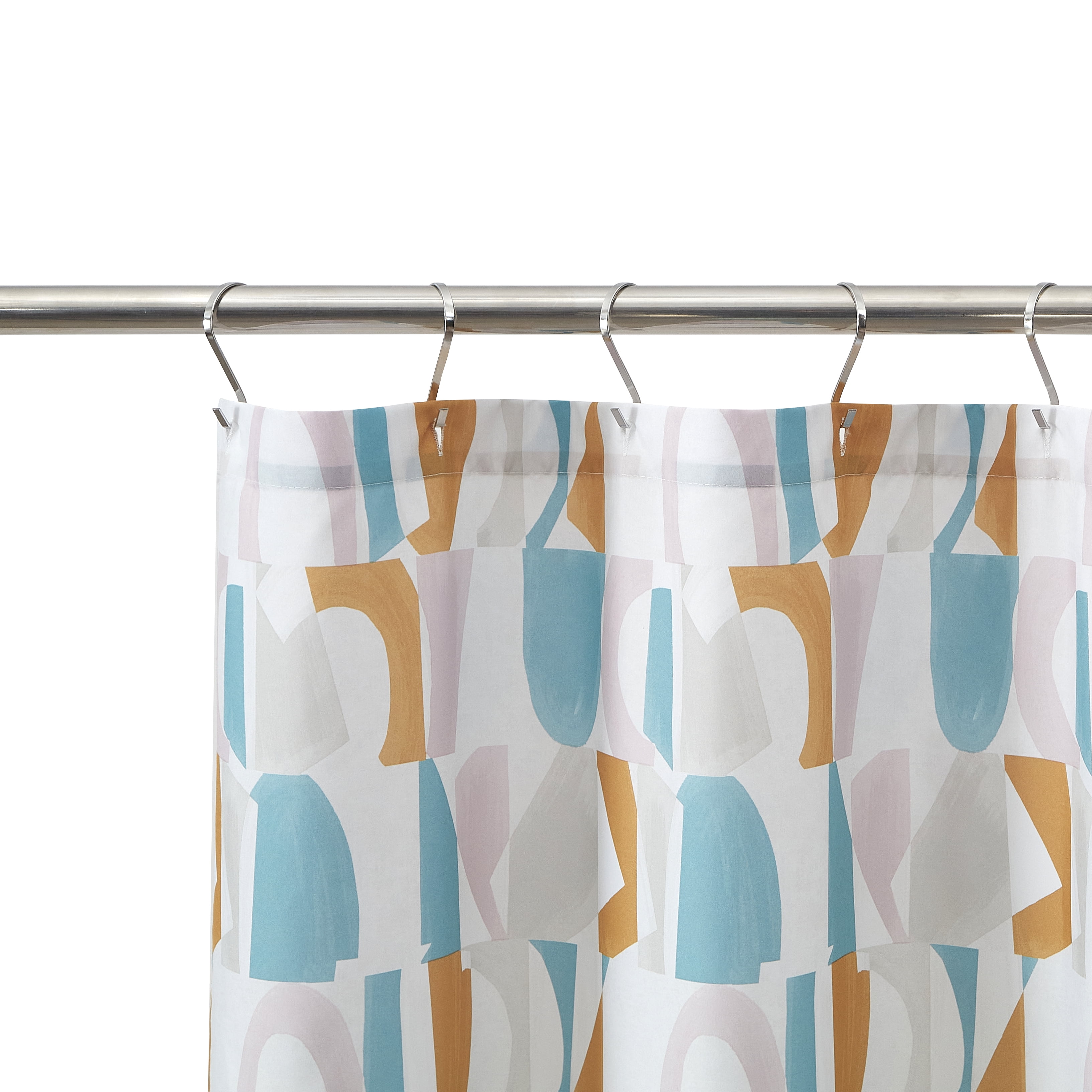 Mainstays 15-Piece Blue & Yellow Geometric Bathroom Set – Shower Curtain, Bath Rugs & Hooks, Modern Washable Design