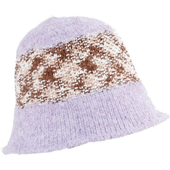 CoCopeaunts Autumn Knitting Bucket Hats for Womens Fashion Comfortable Panamas Foldable Splicing Color Roll-up Brim Knit Hat
