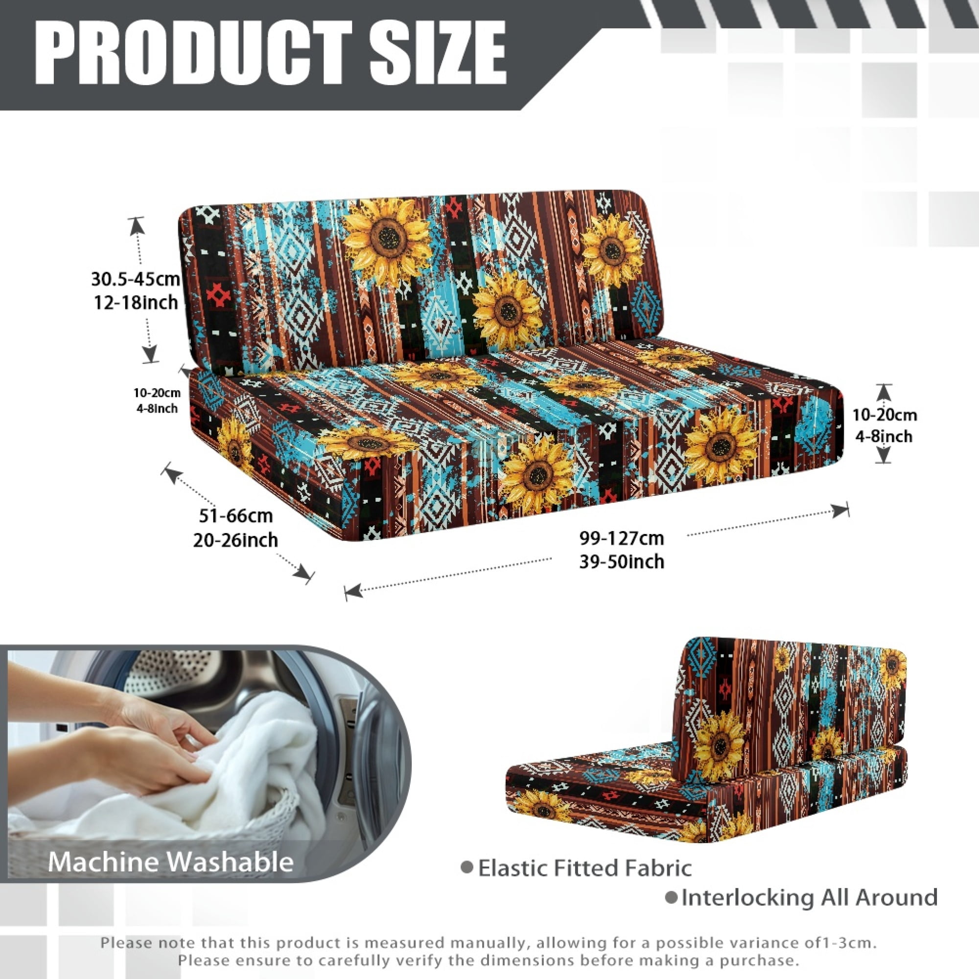 Yuyamidu Aztec RV Dinette Cushion Covers 2 Pack Sunflower RV Dinette Cushion Slipcover Elastic RV Dinette Seat Covers Breathable Camper Couch Covers Protector