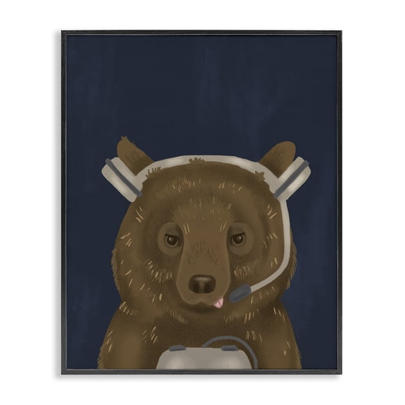Stupell Industries Contemporary Bear with Gaming Headset Black Framed Giclee Art, 11 x 14, by Lil' Rue