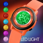 Children Digital Watch Wristwatch Fashion Multifunction Waterproof Outdoor Sports Luminous Watch for Kids Students Boys Girls Orange