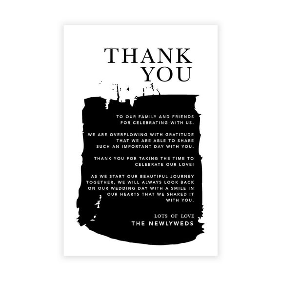 Koyal Wholesale Black Brushstroke Wedding Thank You Place Setting Cards for Table Reception, 56-Pack