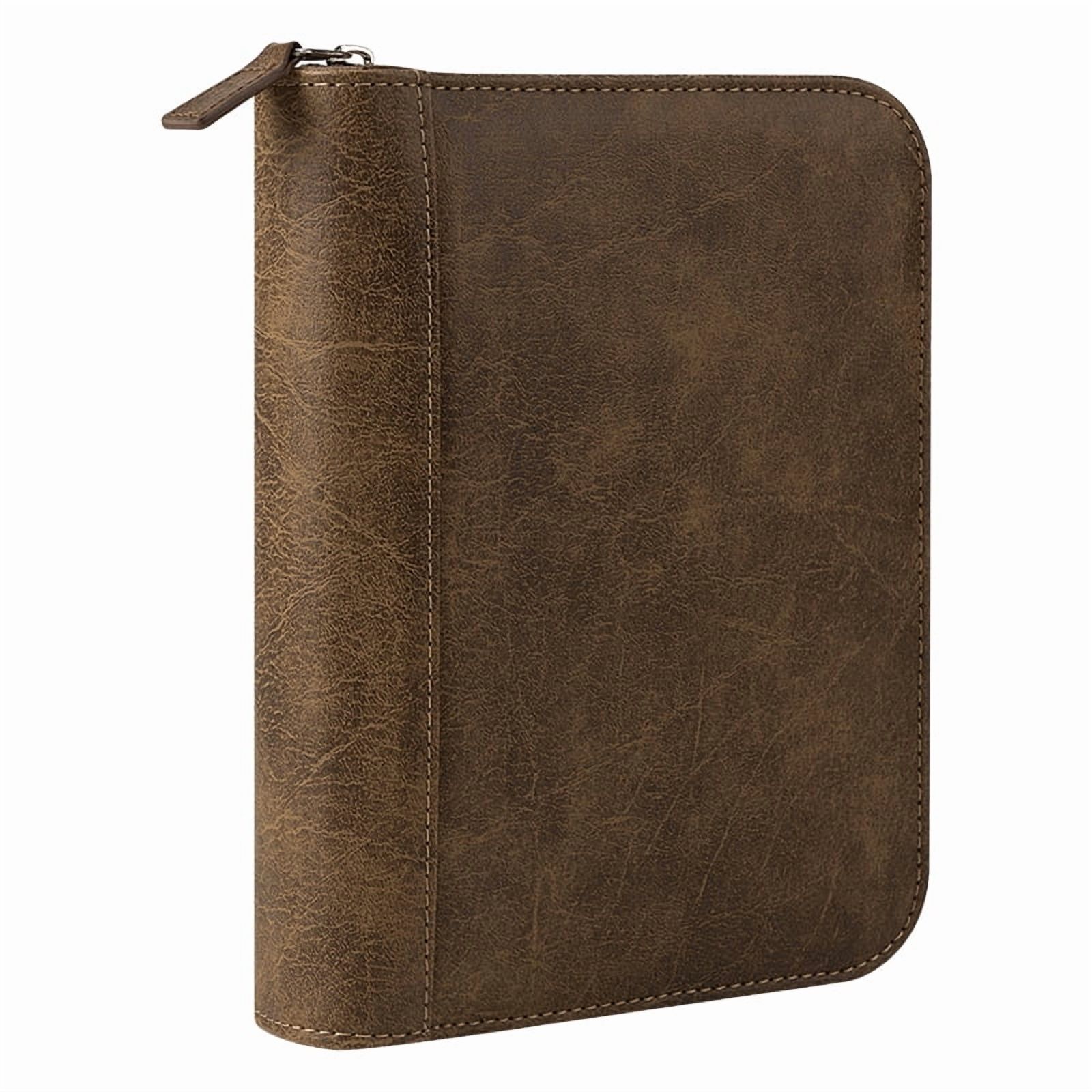 FranklinCovey Simulated Leather Distressed Zipper Binder (Compact Size, Brown)