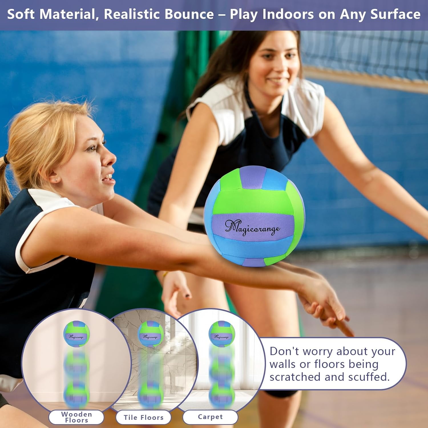 Magicorange Soft Volleyball Indoor, Official Size 5 Training Volleyball for Beginners