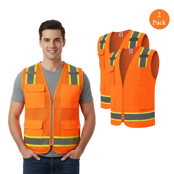Zfeel High Visibility Safety Workwear for Men, Sleeveless Breathable Neon Orange Vest, S