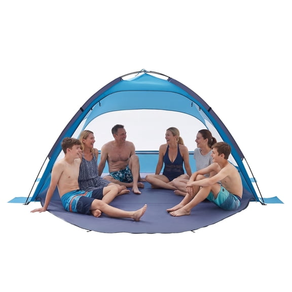 VEVOR Beach Tent Sun Shelter for 6 Person, UPF 50 Protection, Portable Sun Shade Canopy with Carrying Bag & Sand Pockets, Lightweight and Easy Setup Beach Umbrella for Camping Fishing Outdoor Picnic