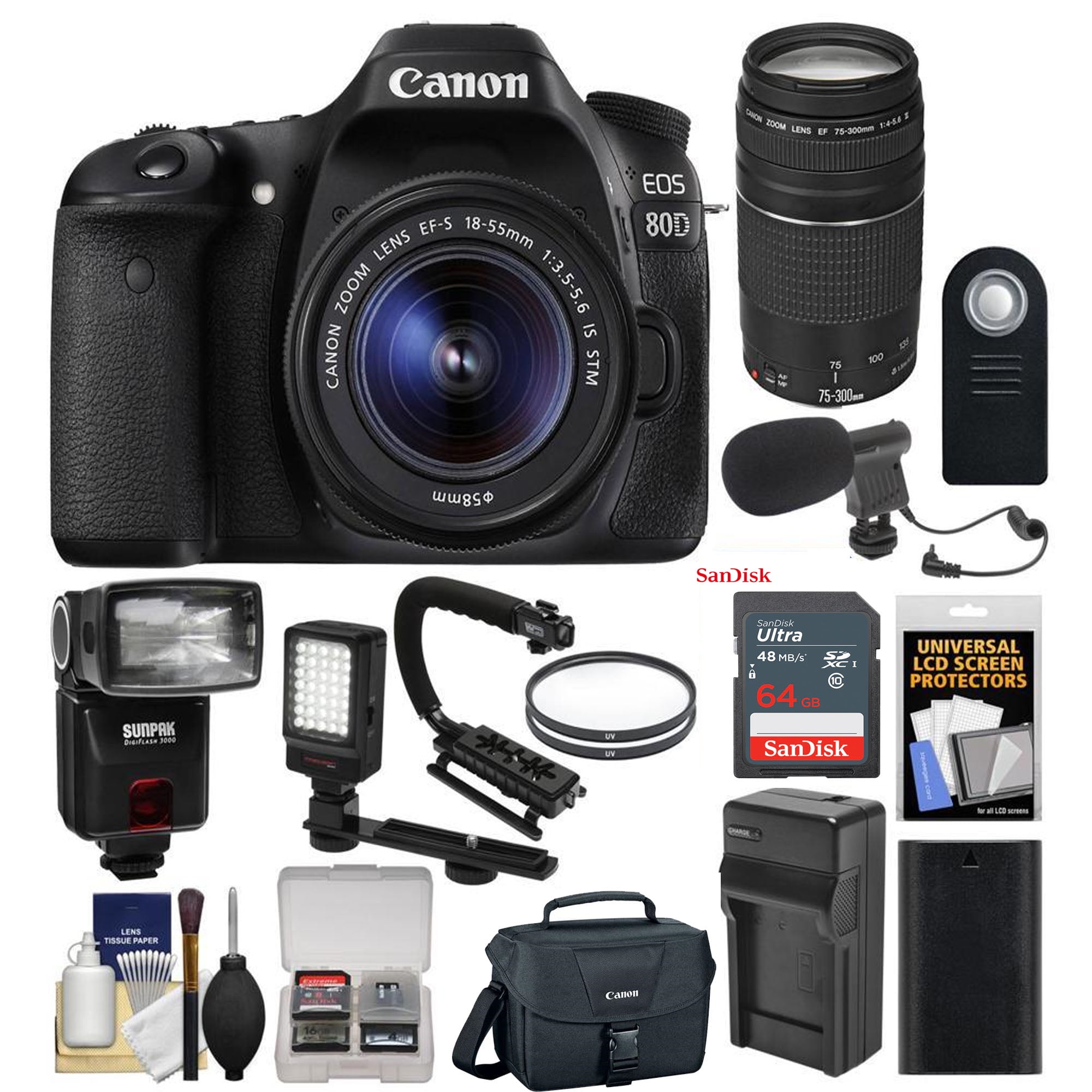 Canon EOS 80D Wi-Fi Digital SLR Camera & EF-S 18-55mm IS STM w/ 75