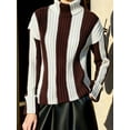 thumbnail image 4 of Women'S Fall Oversized Sweaters Casual Striped Color Block Winter Long Sleeve Chunky Knit Pullover Tops Coffee Color M, 4 of 6