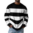 thumbnail image 3 of Men's Stripe Crewneck Waffle Knit Print Pullover Sweatshirt, Long Sleeve Casual Daily Top for Fall Spring,White,XL, 3 of 9