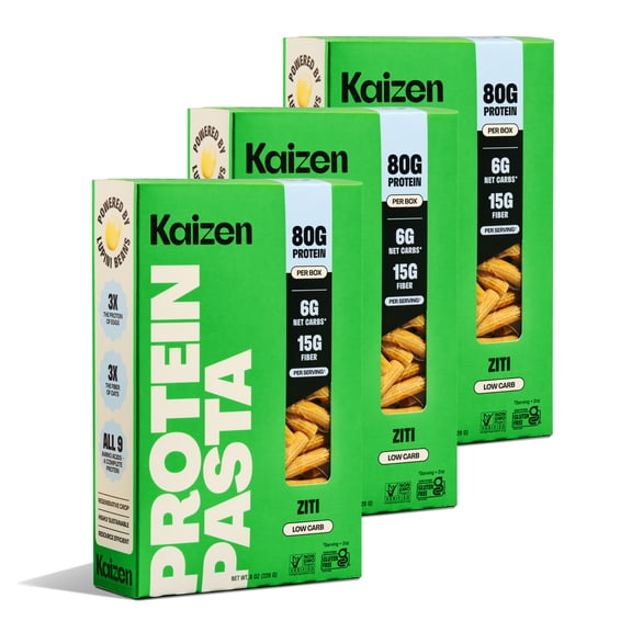 Kaizen Low Carb Keto Pasta Ziti - High Protein (20g), Gluten-Free, Keto-Friendly (6g Net), Plant-Based Lupini Noodles made w/High Fiber Lupin Flour - 8 ounces (Pack of 3)