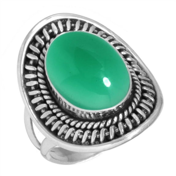 925 Silver Ring For Women - Teens Genuine Green Onyx Stone Silver Ring Size 9 May Birthstone Boho Silver Ring Size 9 Gift For Wife On Cocktail Party 925 Silver Jewelry With Gemstone