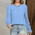 thumbnail image 2 of WCMZJ Women's Casual Long Sleeve Crewneck Crochet Sweater Lightweight Knit Pullover Sweaters Tops Sky Blue XXL, 2 of 7