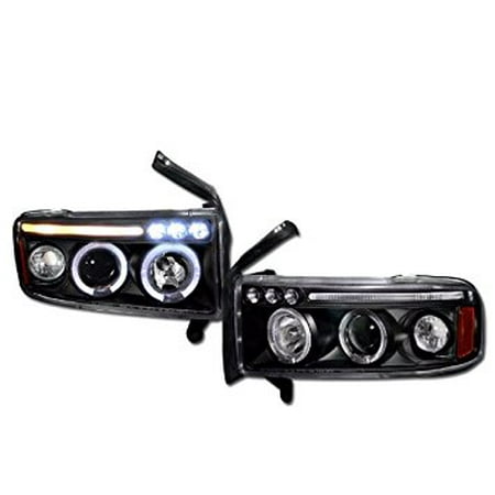 Angel Eye Halo Projector Headlamps - Blk Drl Led Angel Eye Halo Rims Projector Head Lights Signal Dodge Ram