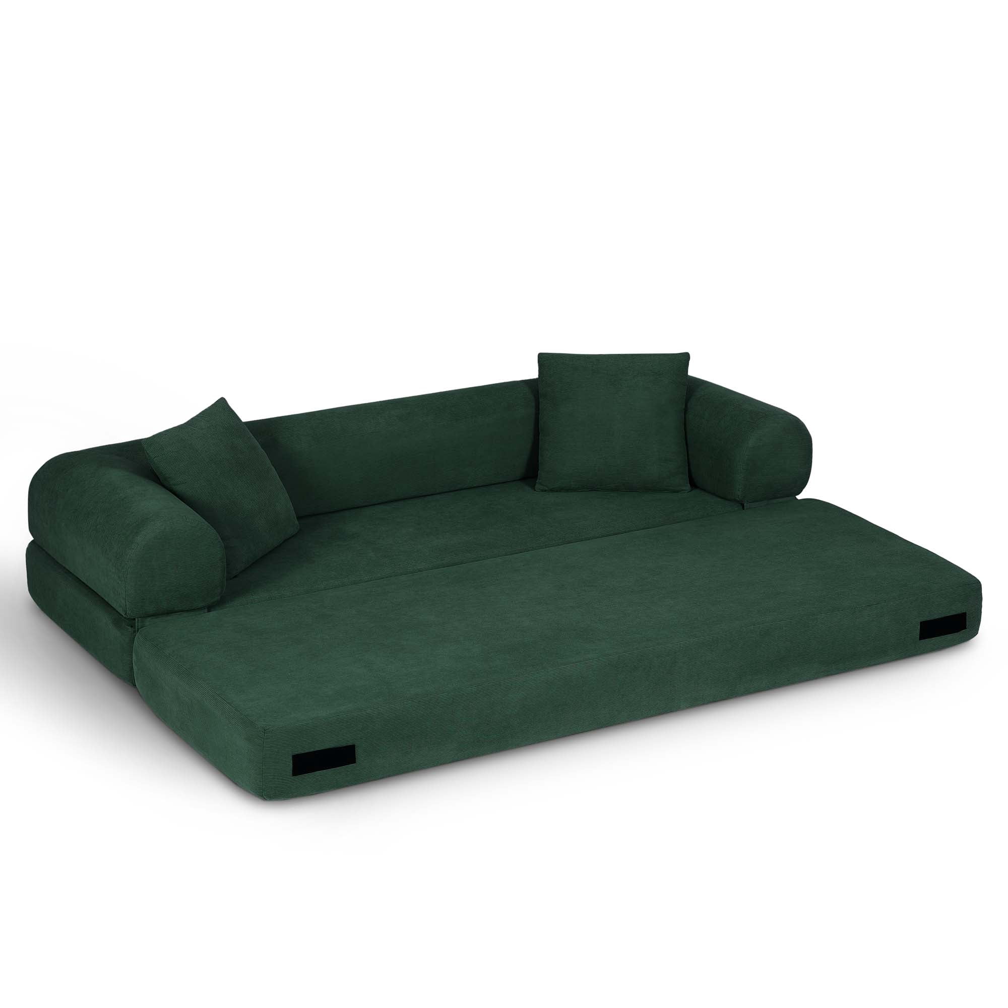 Miniyam 80" W Convertible Sofa, Boneless Couches for Living Room, Folding Sleeper Sofa Bed Queen with Pockets, Corduroy Flod Out Compressed Couch in a Box(Dark Green)