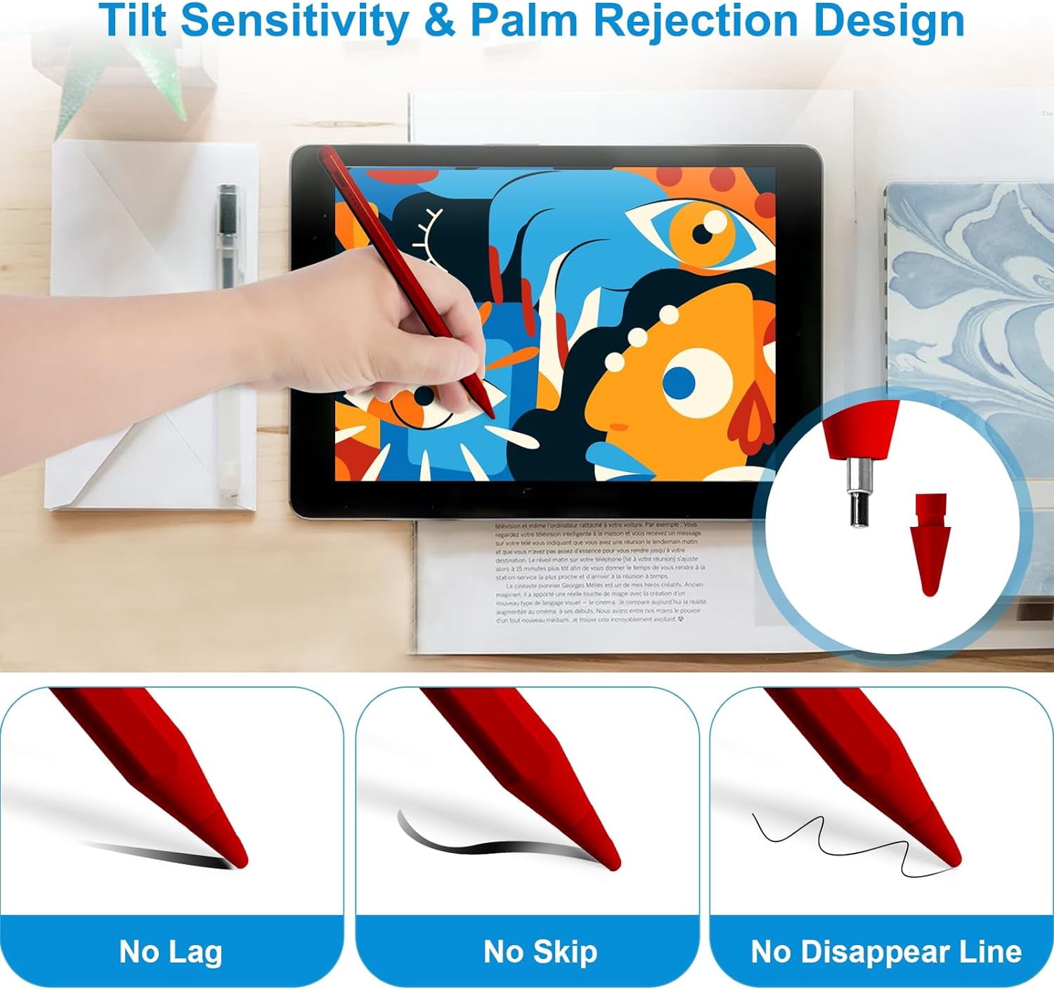Stylus Pen for iPad 9th&10th Generation,Pencil with Palm Rejection Apple Pencil for (2018-2025) 10th/9th/8th/7th/6th Gen, iPad Pro 11/12.9 inch, 11&13-inch(M2) /5th/4th/3th Gen,Mini 6th/5th Gen-Red