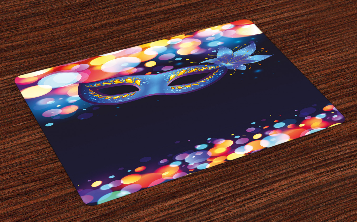 Venice Placemats Set of 4 Vivid Blue Carnival Mask with Ornate Flower