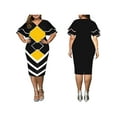 thumbnail image 3 of Qiylii Women Ruffle Sleeve Bodycon Pencil Dress Business Graphic Print Midi Dress Work Office Cocktail Party Sheath Dress Purple,Plus Size S-4XL, 3 of 4