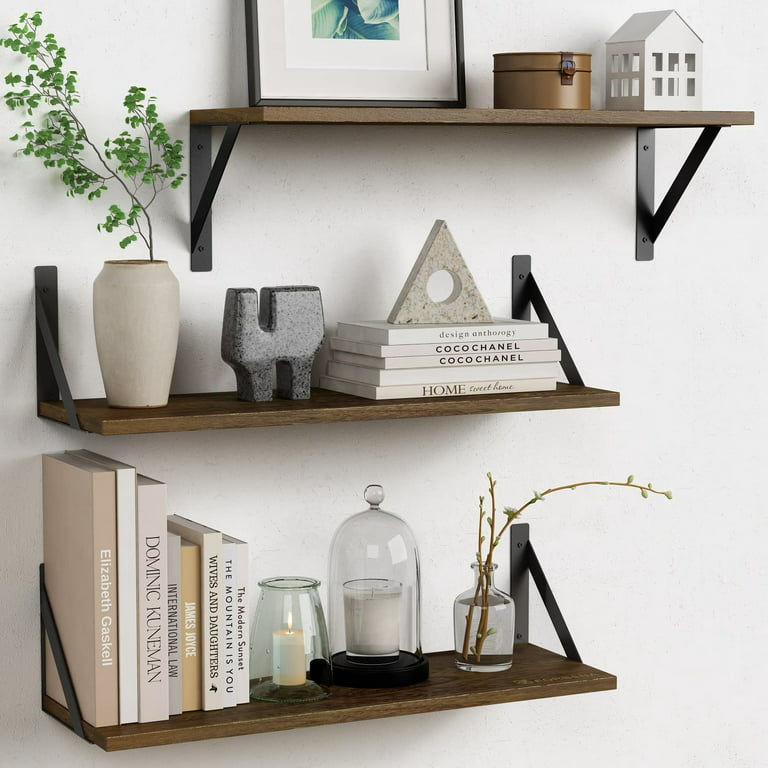 Floating Shelves 24 Inch Long for Wall Set of 3, Rustic Wood