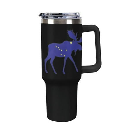 

Alaska Flag Moose Tumbler with Handle and Straw 40 oz Stainless Steel Leakproof Travel Coffee Mug Car Cup Vacuum Water Bottle 40oz