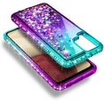 thumbnail image 3 of Nagebee Case for Samsung Galaxy A12 5G with Tempered Glass Screen Protector (Full Coverage), Sparkle Glitter Liquid Bling Diamond [Ring Holder & Wrist Strap] Women Girls Cute Case (Aqua/Purple), 3 of 7
