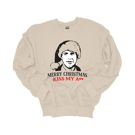 Unisex Christmas Sweatshirt Merry Christmas! Kiss My A** Clark Griswold Festive Holiday Crewneck Sweatshirt-Sand-medium