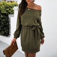 thumbnail image 5 of Fesfesfes Women Dress Casual Solid Long Sleeve Skew Collar Dress Fall Bandage Pullver Dress Plus Size $10, 5 of 8