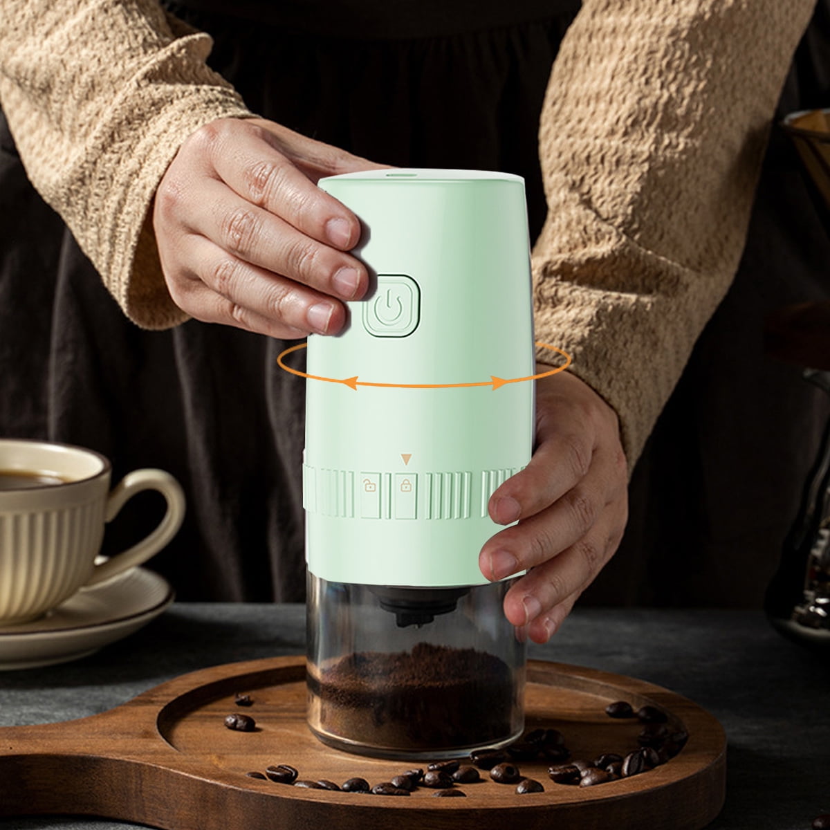 Portable Electric Burr Coffee Grinder, Small Automatic Ceramic Conical Spice Grinder, Slow Coffee Bean Grinder with Setting - green