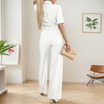 thumbnail image 4 of Women's V Neck Long Sleeve Jumpsuit Elegant Wide Leg Romper with Belt and Pockets for Casual Wear, 4 of 5