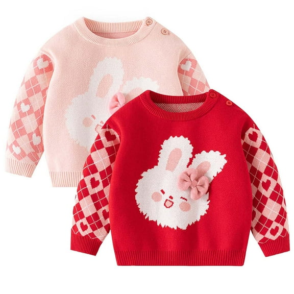 WRKEKC Girls Sweater Crewneck Graphic Print Soft Cotton Knit Pullover Long Sleeve Cute Ribbed for 6 Months-5 Years Toddlers Fall Winter