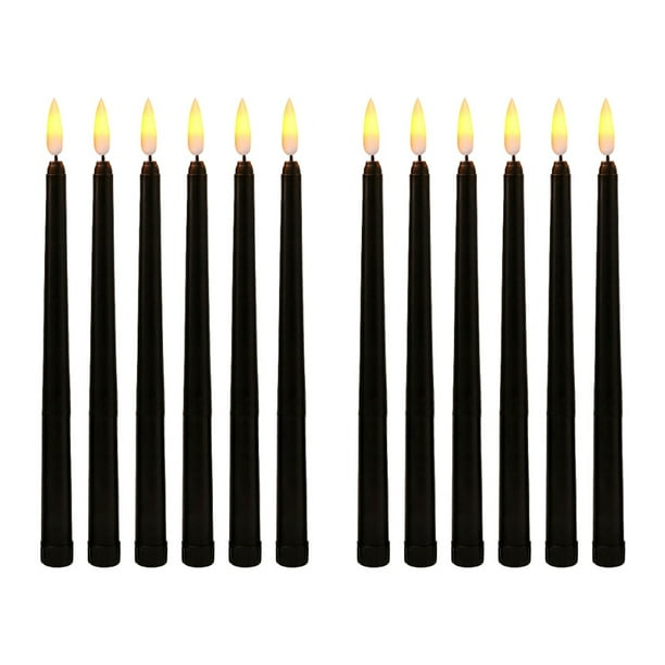 12x Velas de Cumpleaños LED Negras, Velas de Halloween LED Amarillas Sin Llama Parpadeantes con Pilas