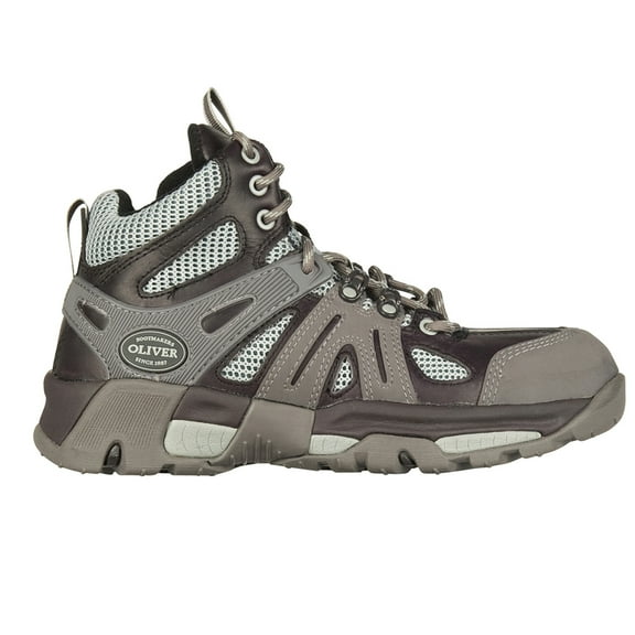 Oliver Men's Steel Toe Mid Industrial Hiker Work Boots Grey Leather Mesh Polyurethane Rubber 7.5 M