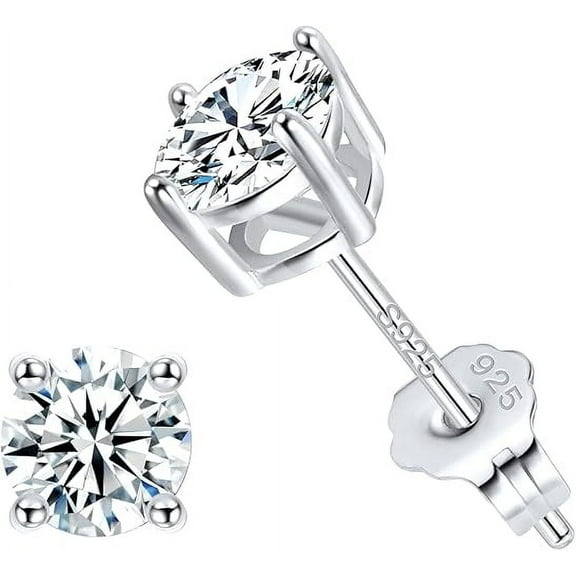 925 Sterling Silver Stud Earrings for Women & Men | 14K Gold Plated Round/Princess Cut Cubic Zirconia | Available in 3mm, 4mm, 5mm, 6mm, 7mm"