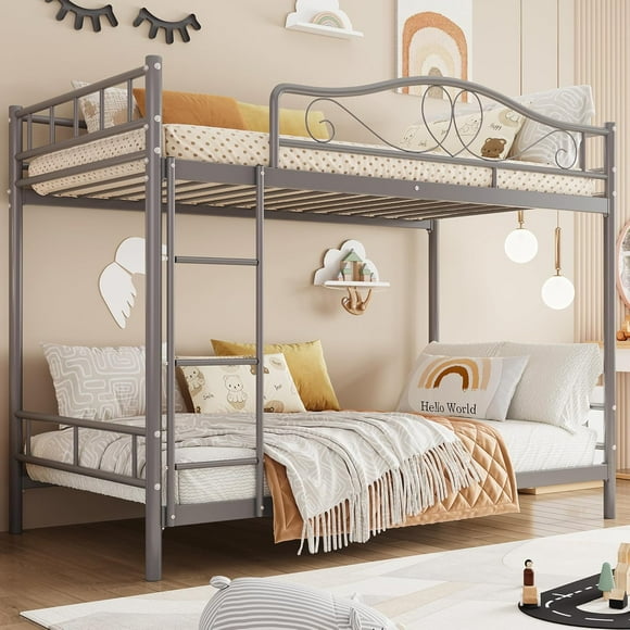 Twister.CK Lit Superposé en Métal Simple sur Simple, Cadre de Lits Superposés avec Garde-Corps de Sécurité, Lit en Acier pour l'École, Gain de Place pour Chambre, Gris