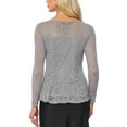 thumbnail image 3 of INSPIRAR CHIC Blusa de Mujer con Encaje y Abertura Frontal, Peplum, Manga Larga Transparente, Color Gris, 3 of 6