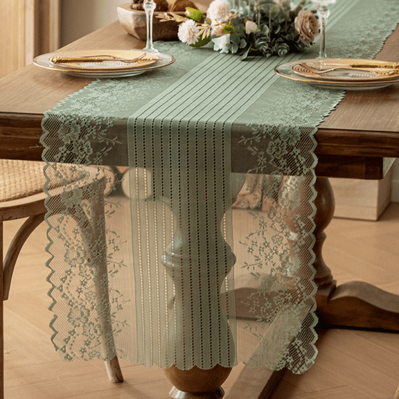 suxuMhao Table Runner, Green Lace Table Runner 18×82.6in, 1 Piece Table Top Decor, Dresser Runner, Rustic Table Runner, Table Runners for Party Wedding, Table Decor for Home, Style 1