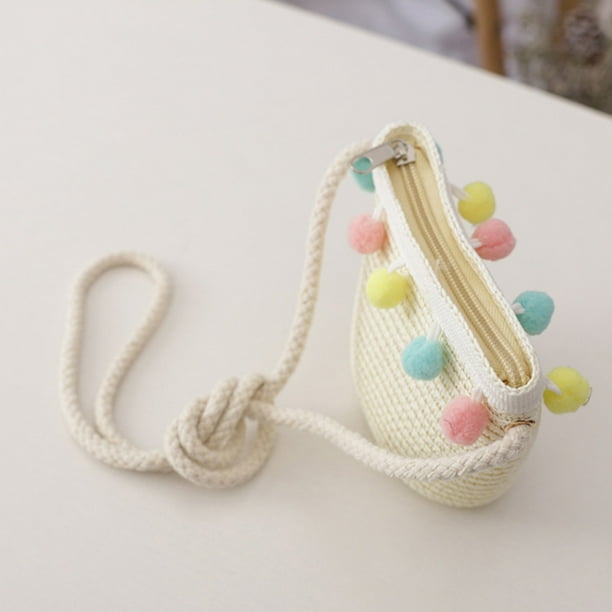 ZPAQI Little Girls Sun Straw Hat Large Wide Brim Pompom Sun Protection Woven Beach Cap