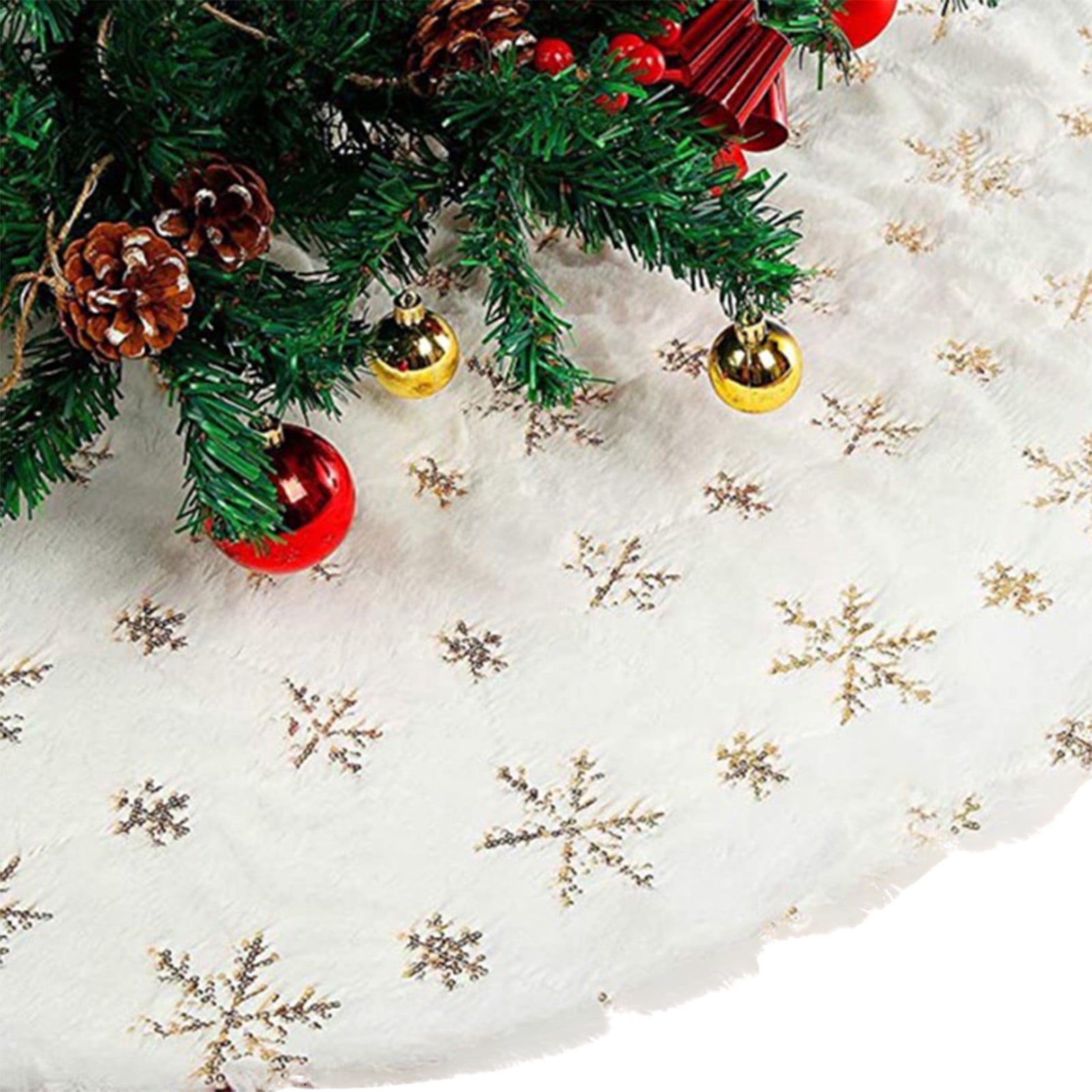 98cm Diameter Luxury Silver Fur Trim Christmas Tree Skirt Festive Home Decor 